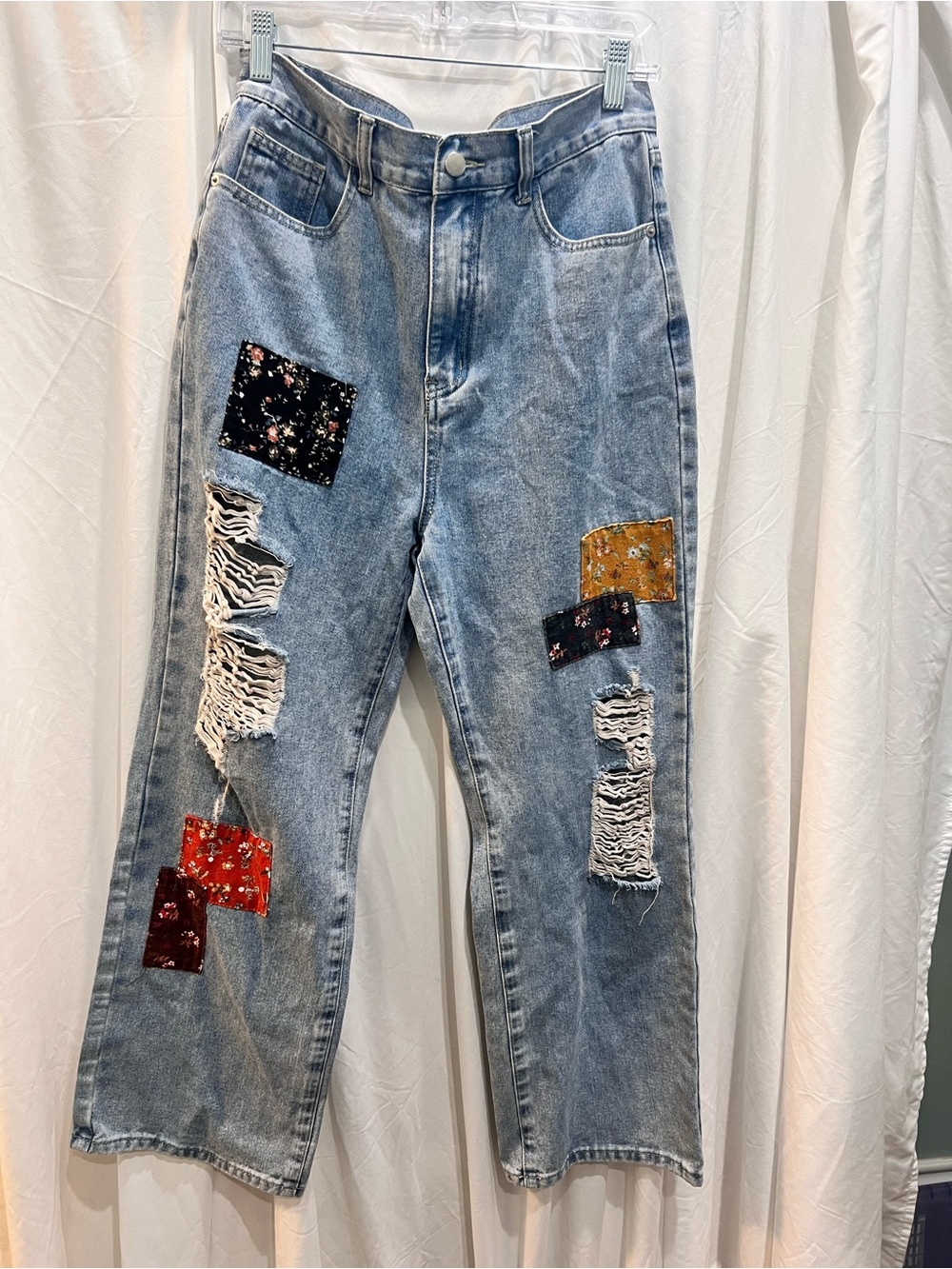 Cider Patchwork Distressed Wide-Leg Jeans - Size L